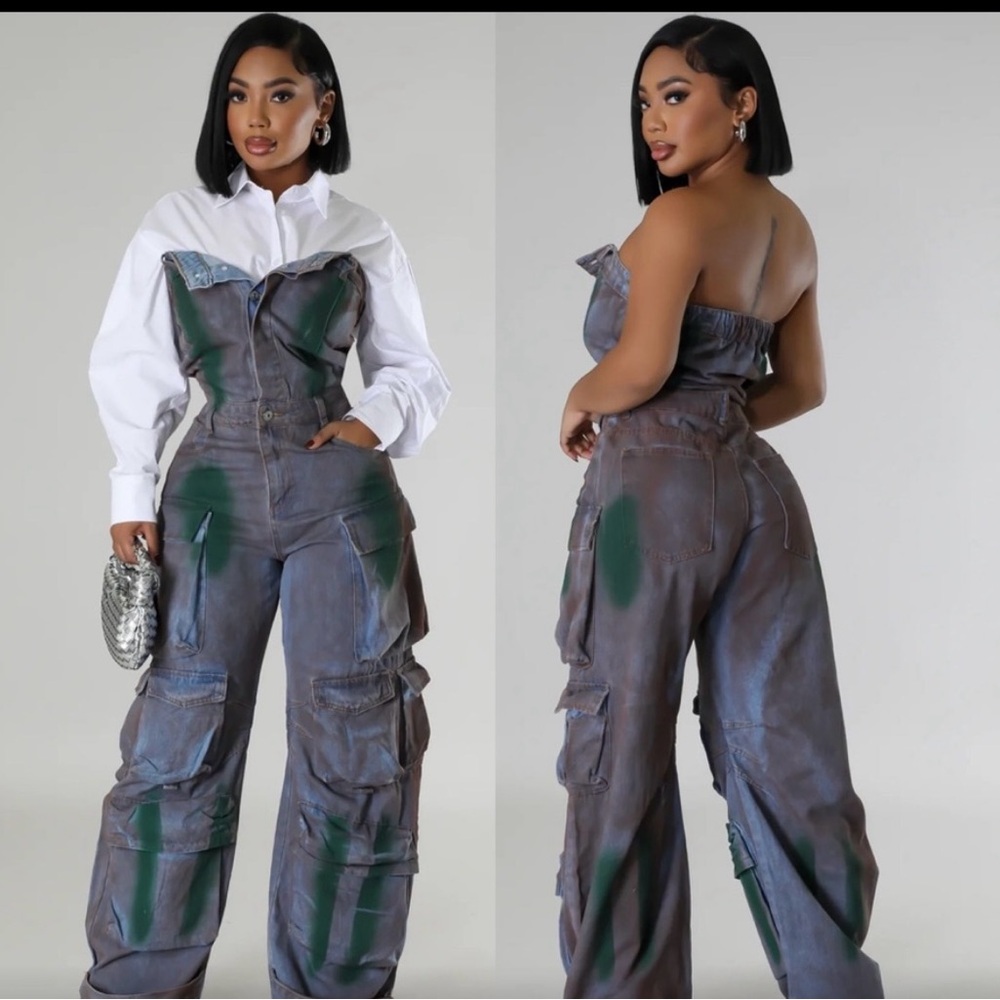 Stylish Gray and Green Jumpsuit